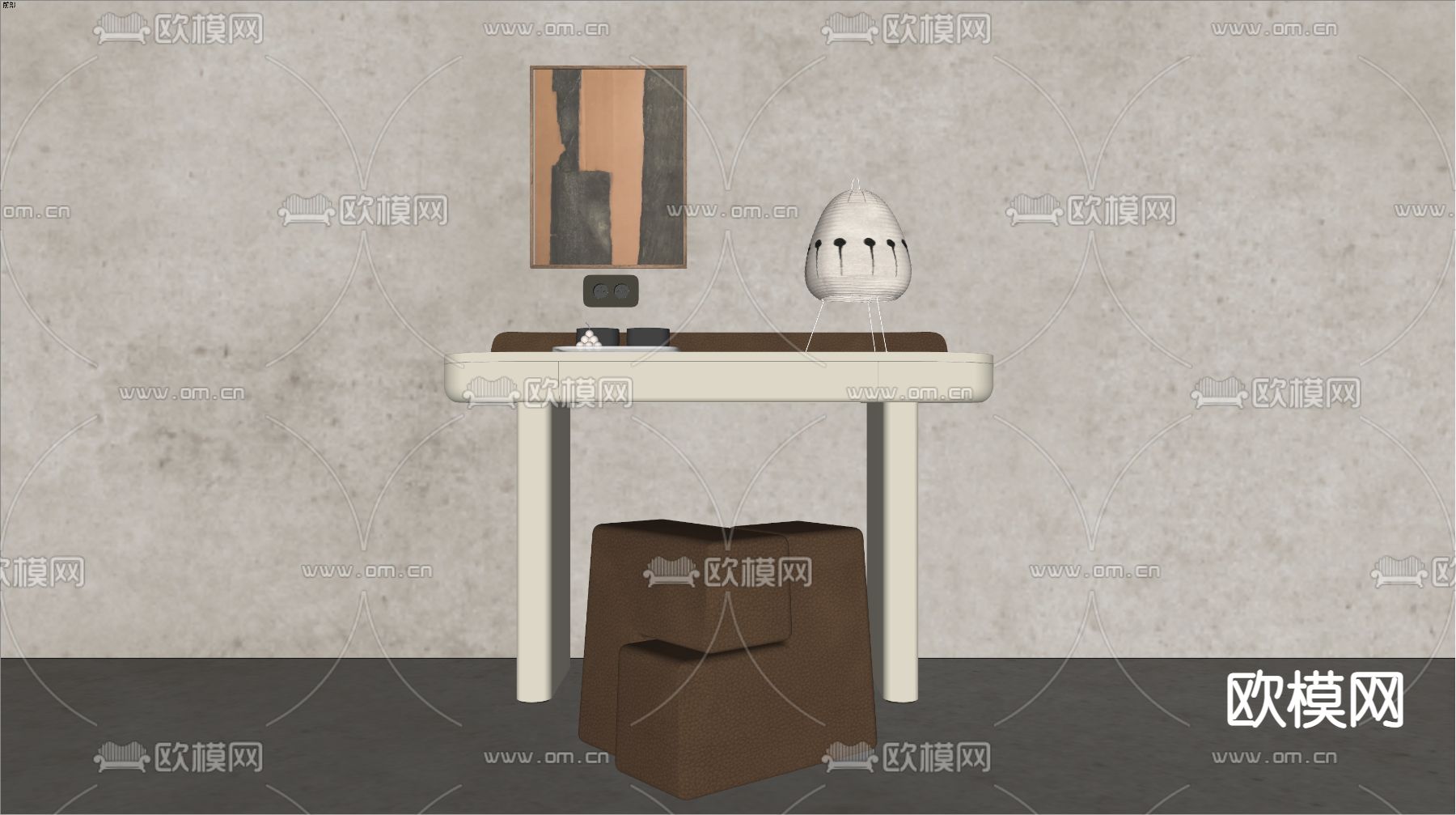 现代梳妆台su模型下载（渲染图2）