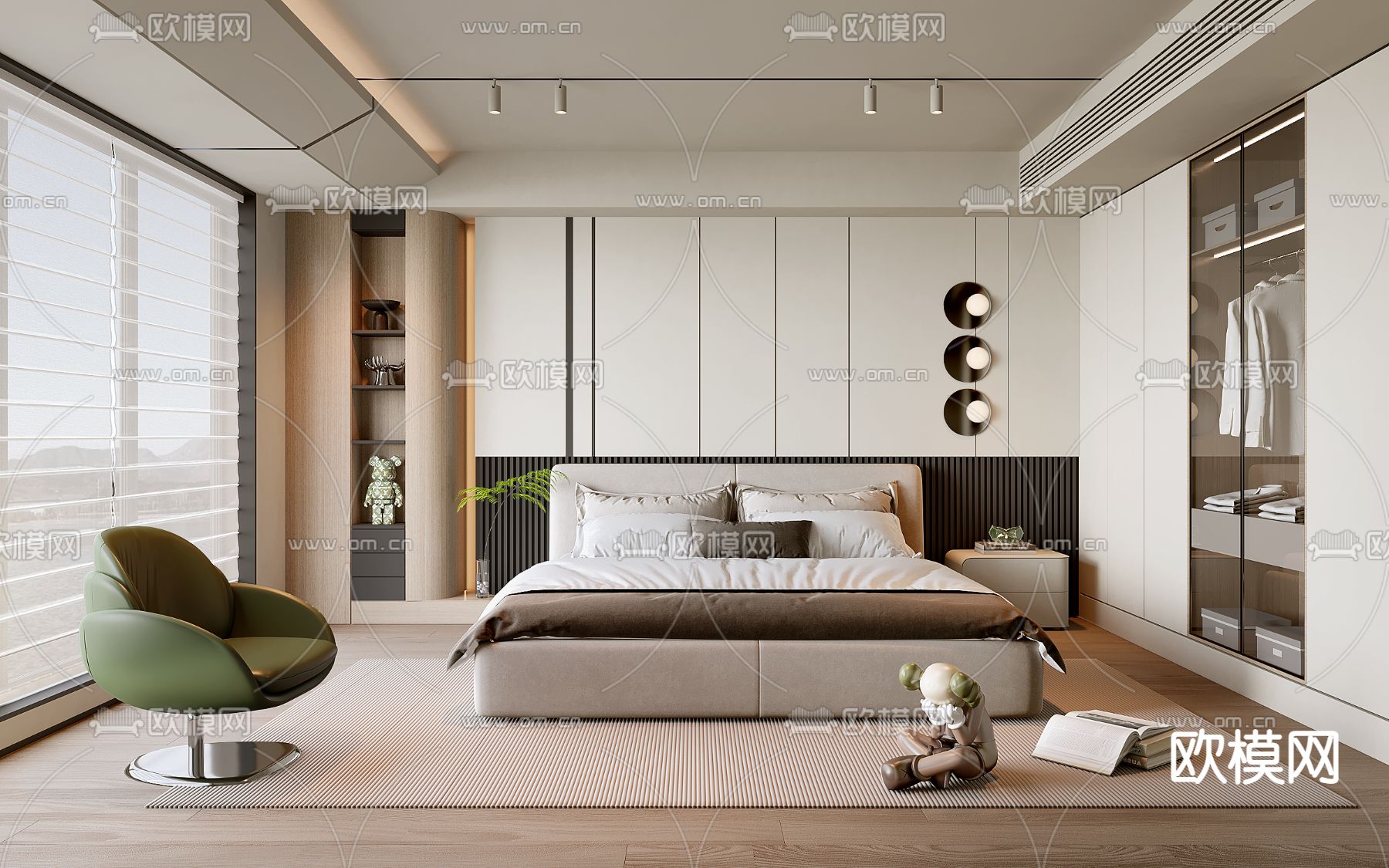 奶油风卧室 主人房3d模型下载（渲染图1）