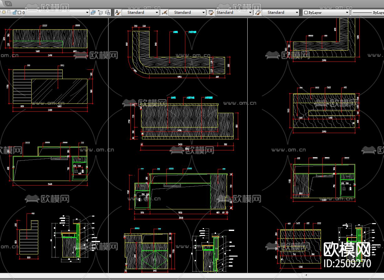34套前台接待台平立面cad图库下载（渲染图4）