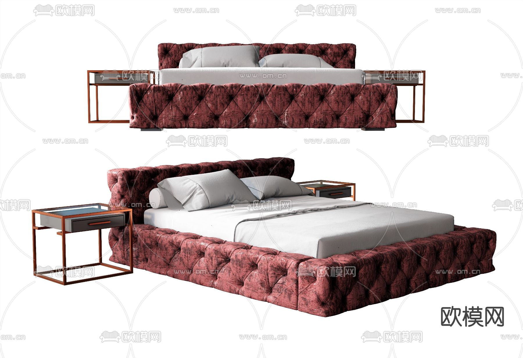 欧式双人床su模型下载（渲染图1）