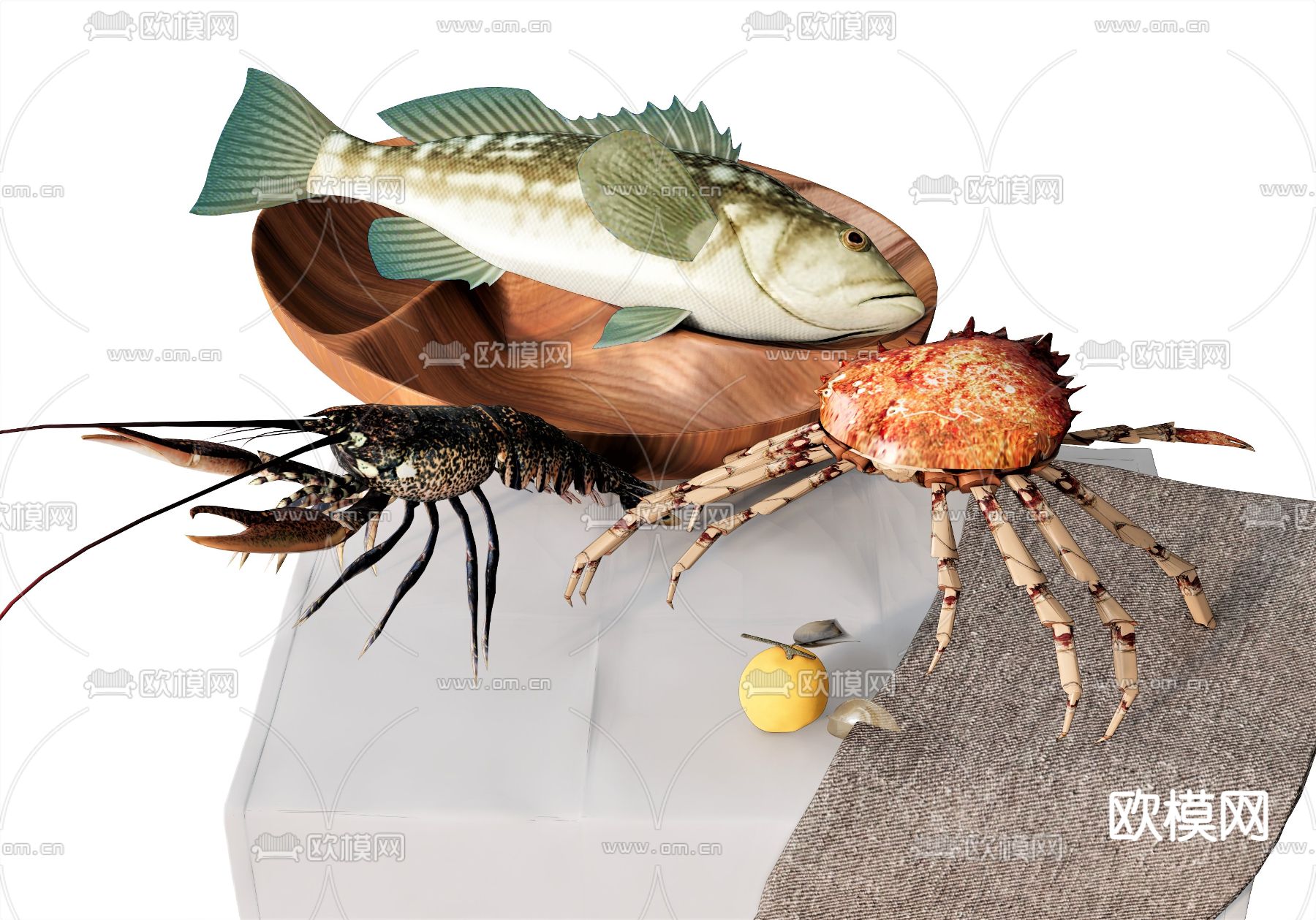 现代食物 海鲜 石斑鱼su模型