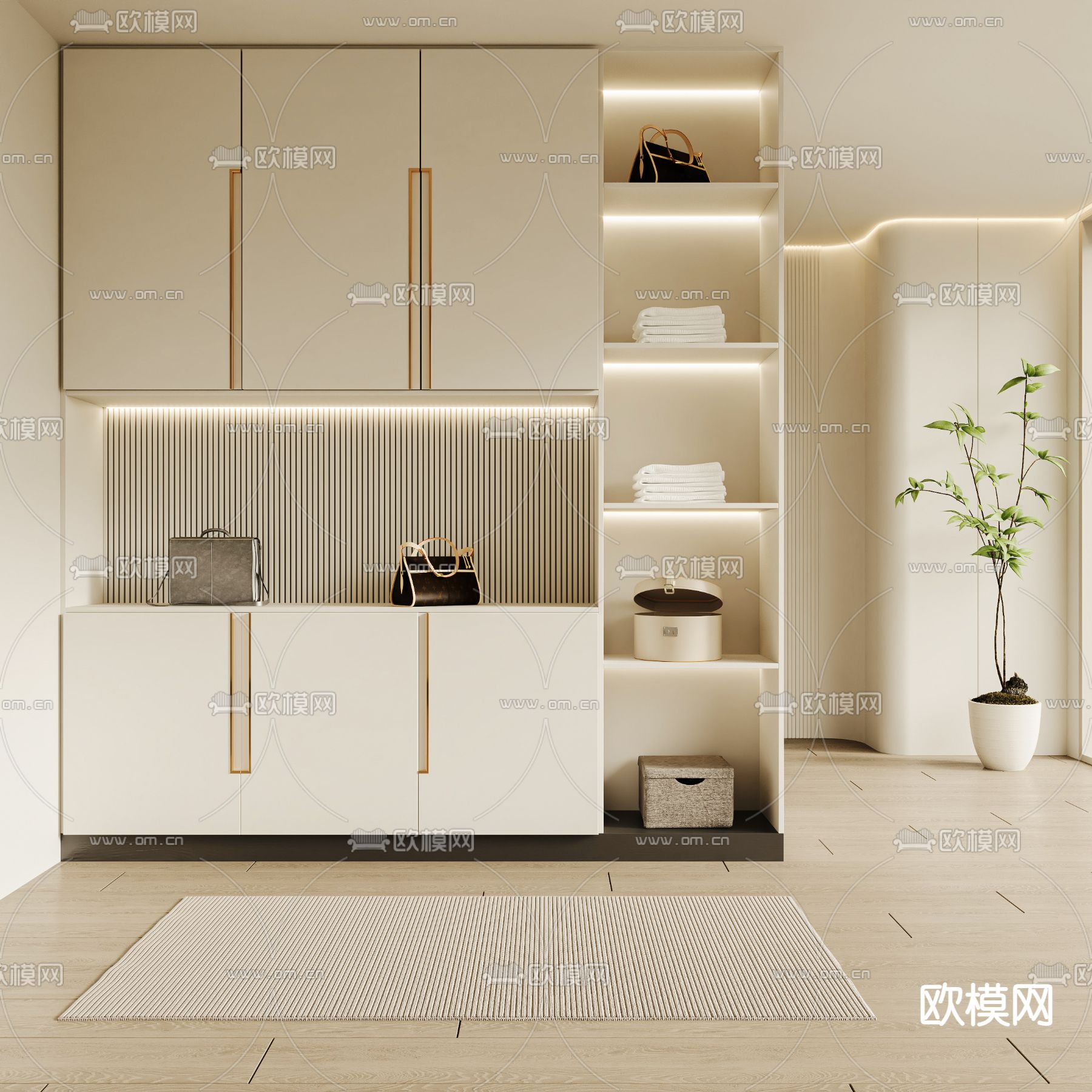 奶油风鞋柜 隔断3d模型下载