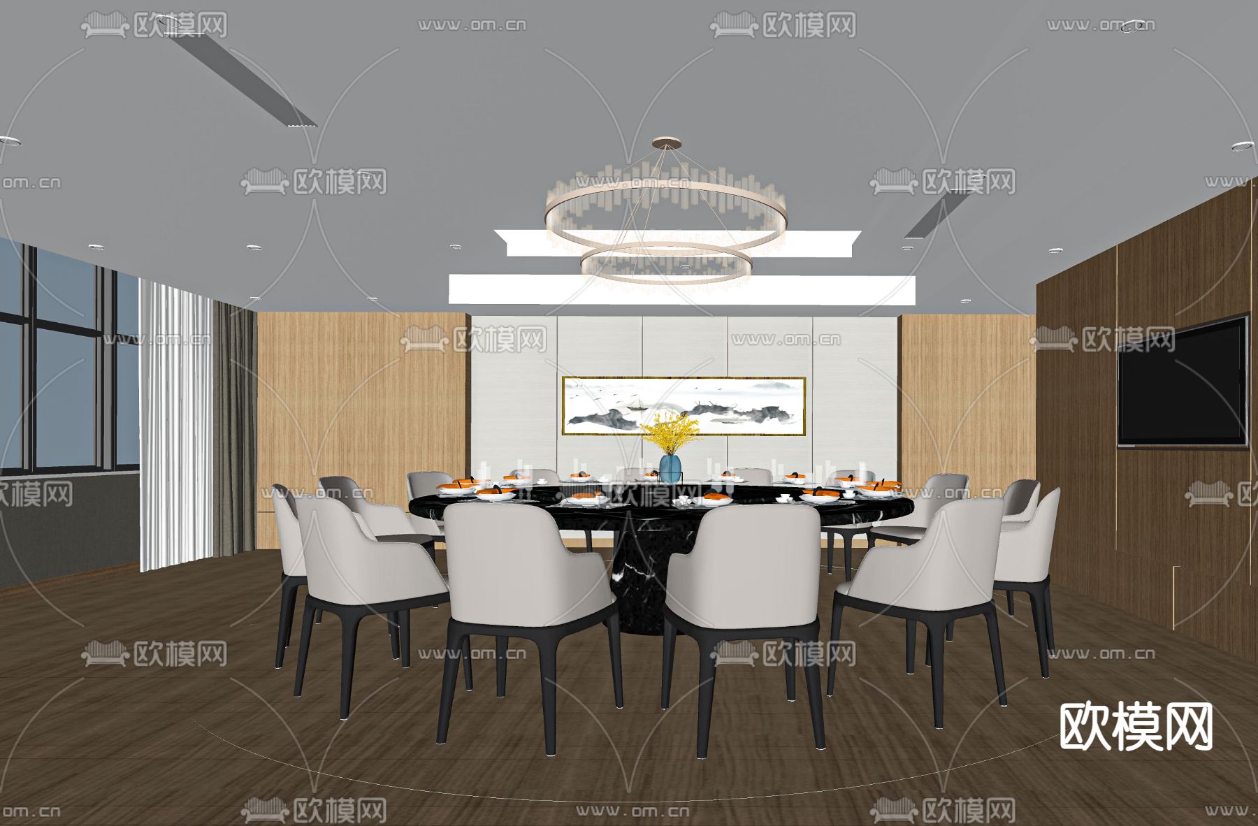 现代餐厅包房su模型下载（渲染图2）