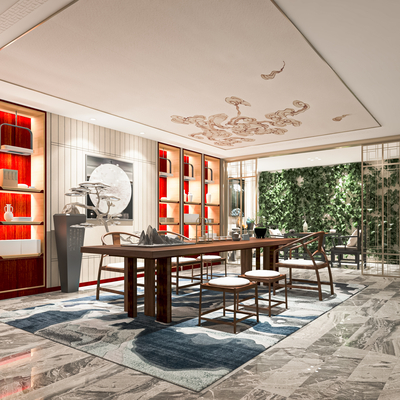  新中式茶馆 茶楼su模型 