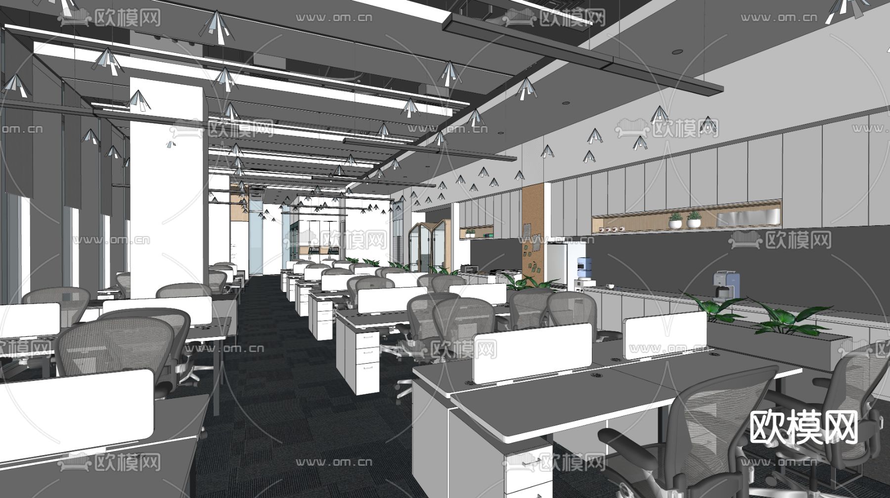 现代公共办公区su模型下载（渲染图2）