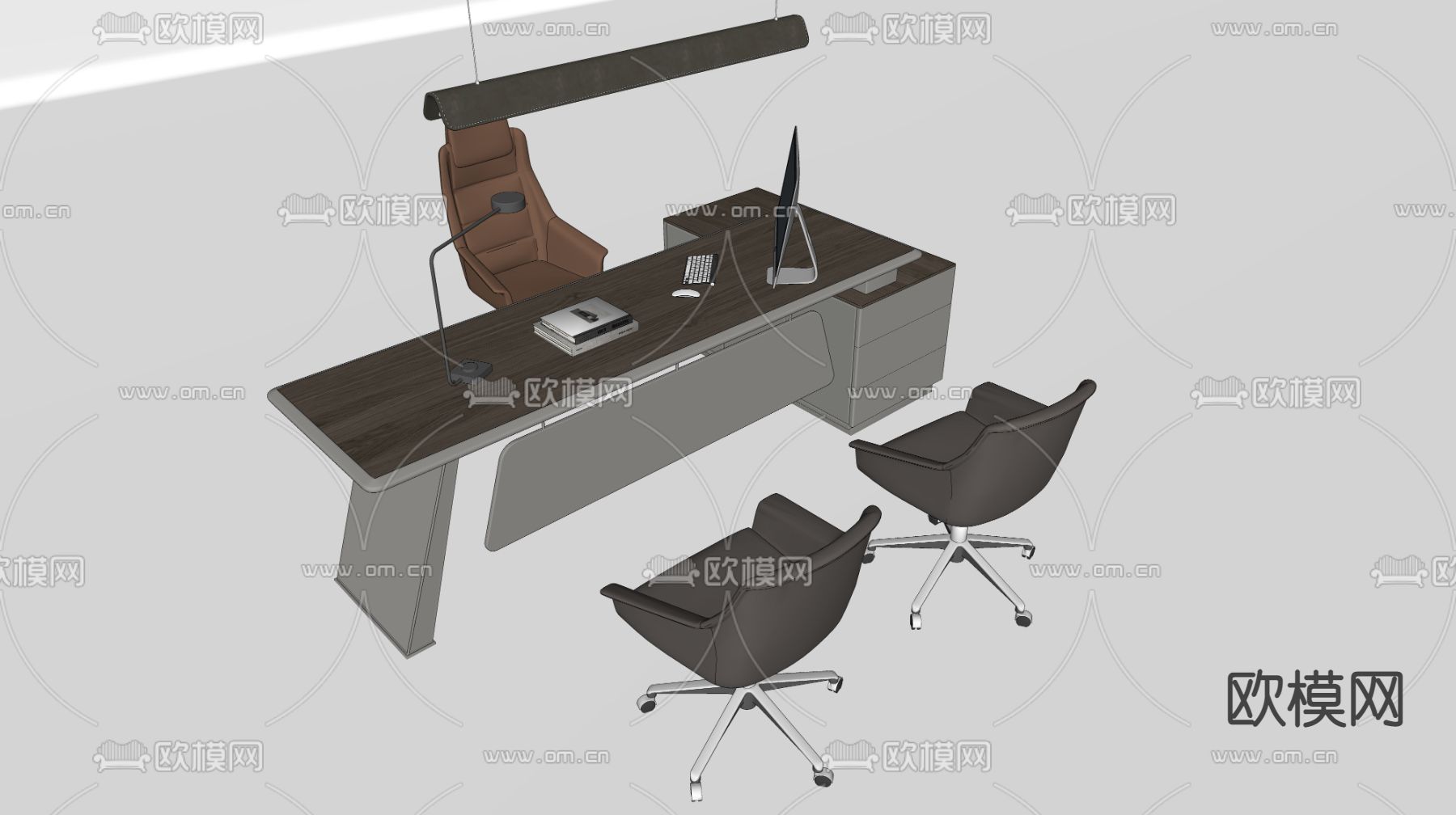 现代办公桌椅 班台桌椅su模型下载（渲染图2）