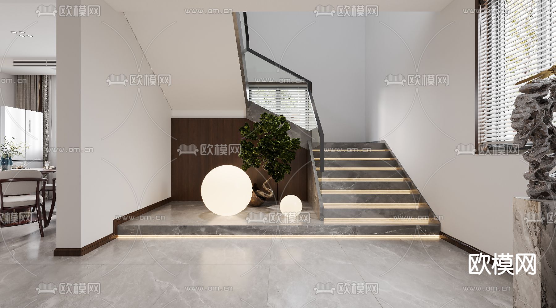 新中式客餐厅免费3d模型下载（渲染图2）