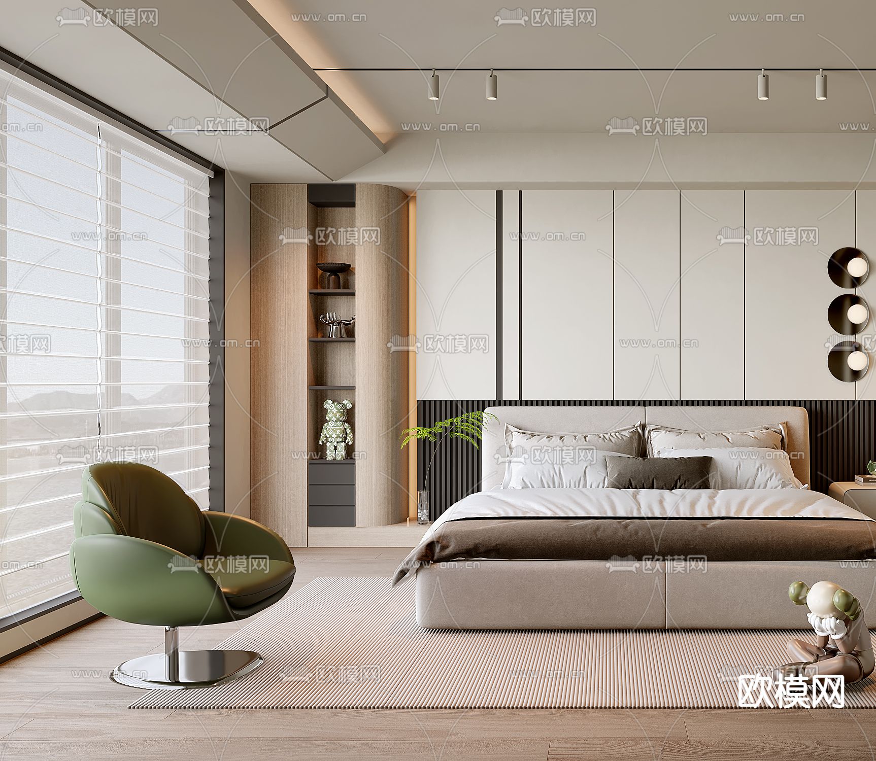 奶油风卧室 主人房3d模型下载（渲染图2）