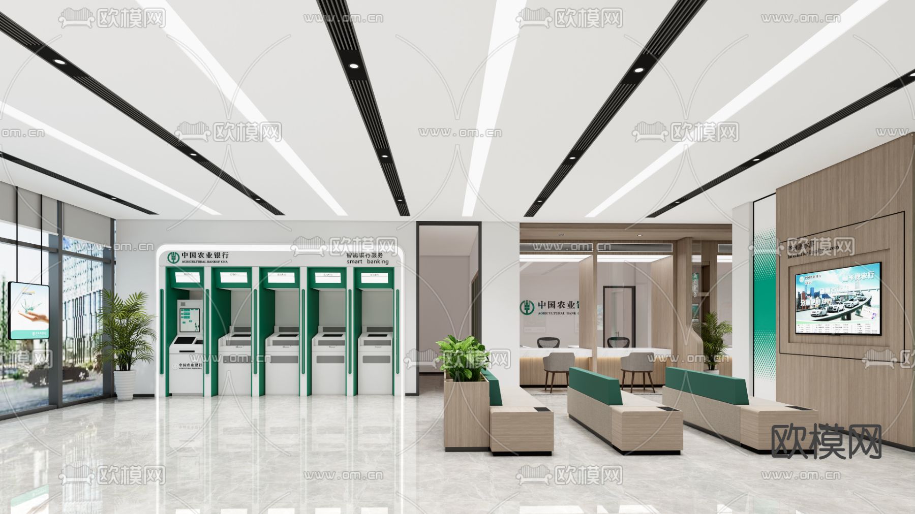 现代银行营业厅免费3d模型下载（渲染图3）