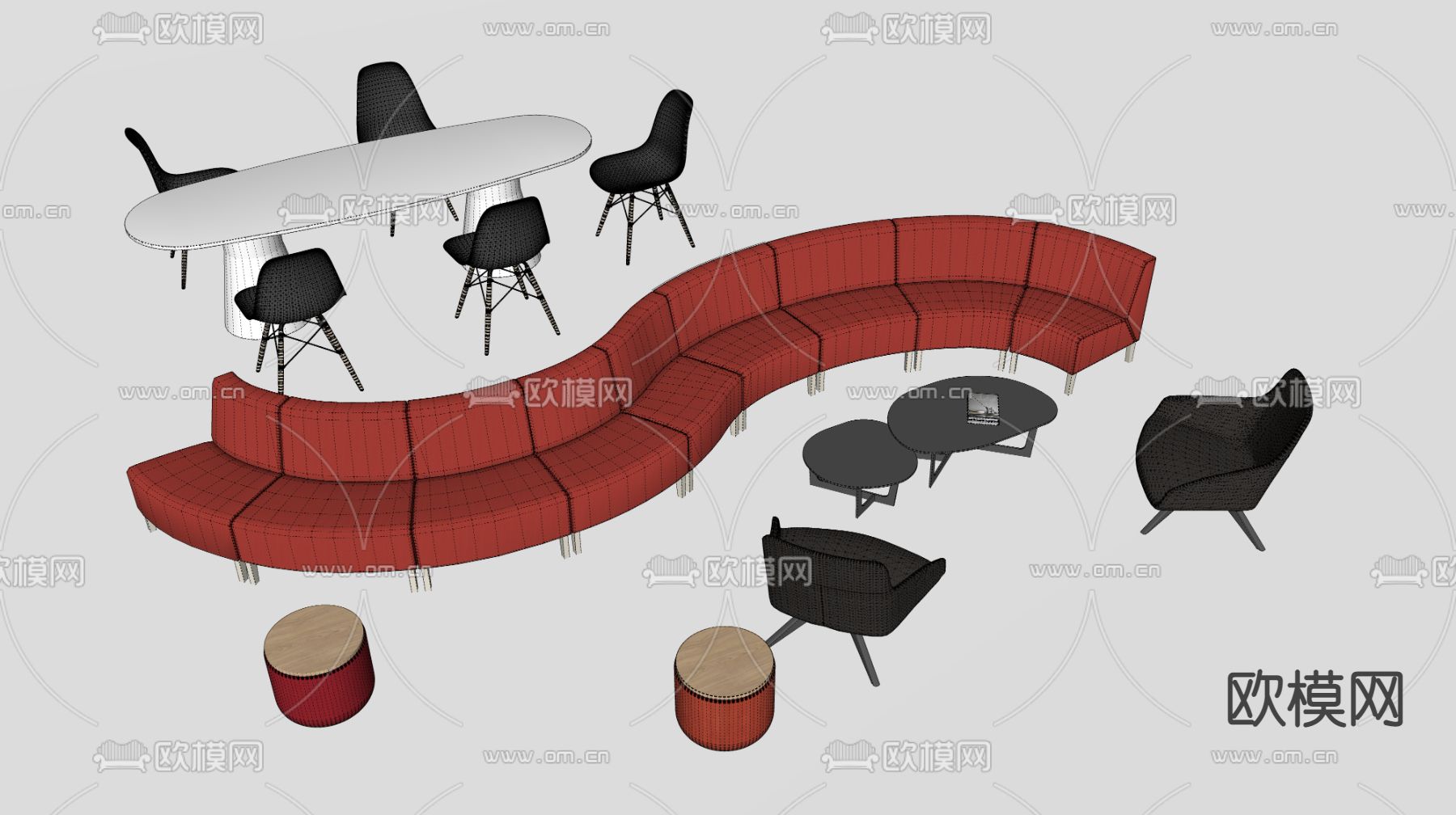 现代休闲沙发 弧形沙发su模型下载（渲染图2）