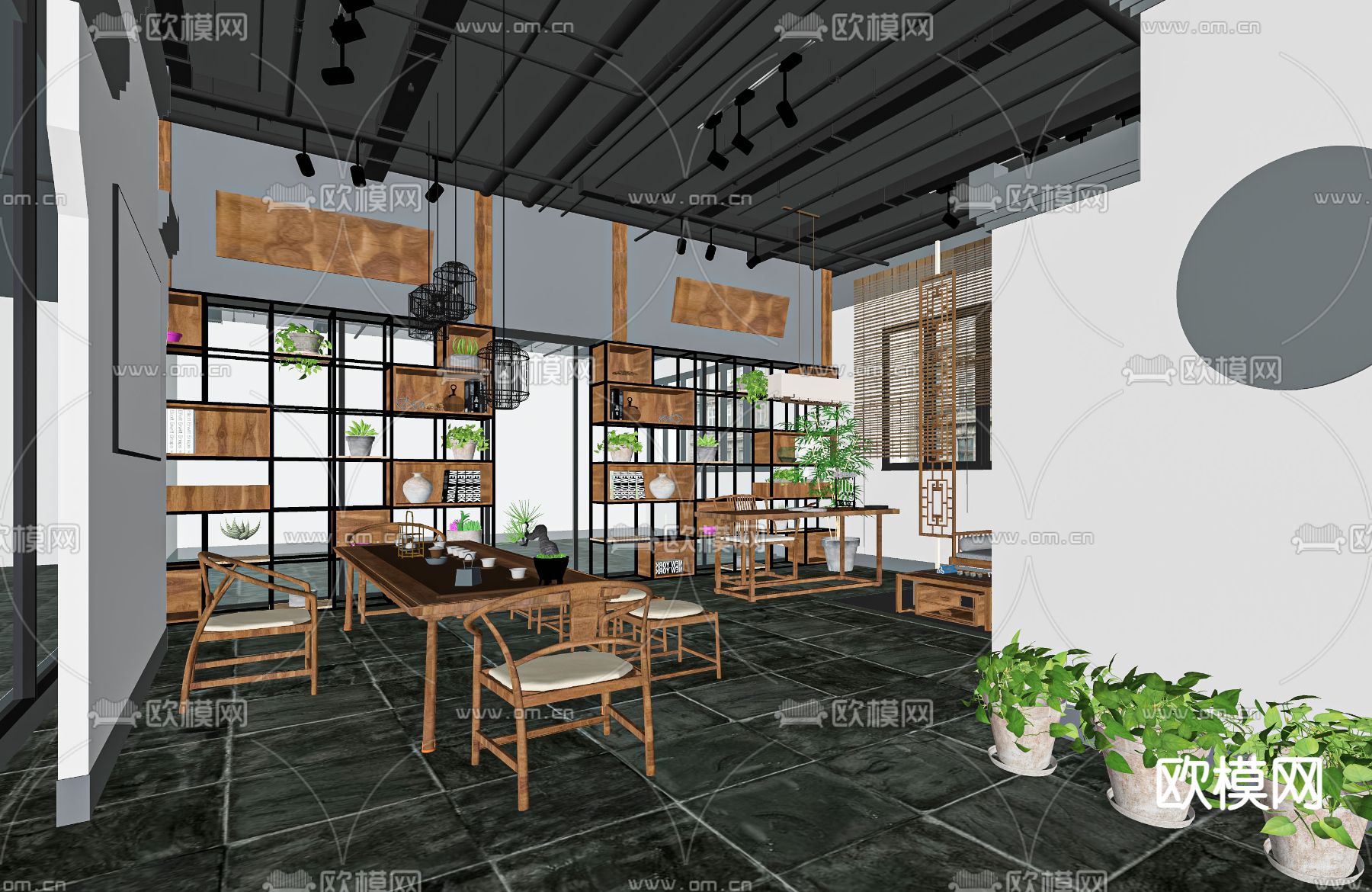 新中式茶馆 茶楼su模型下载（渲染图2）