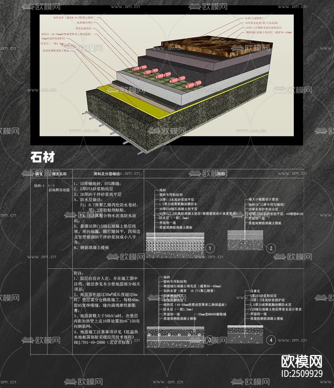 金螳螂专用墙顶地节点CAD施工图下载（渲染图6）