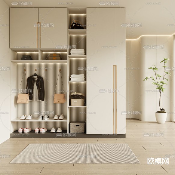 奶油风鞋柜 隔断3d模型下载