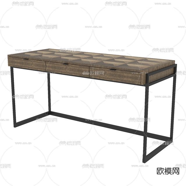 现代极简金属实木书桌免费3d模型下载