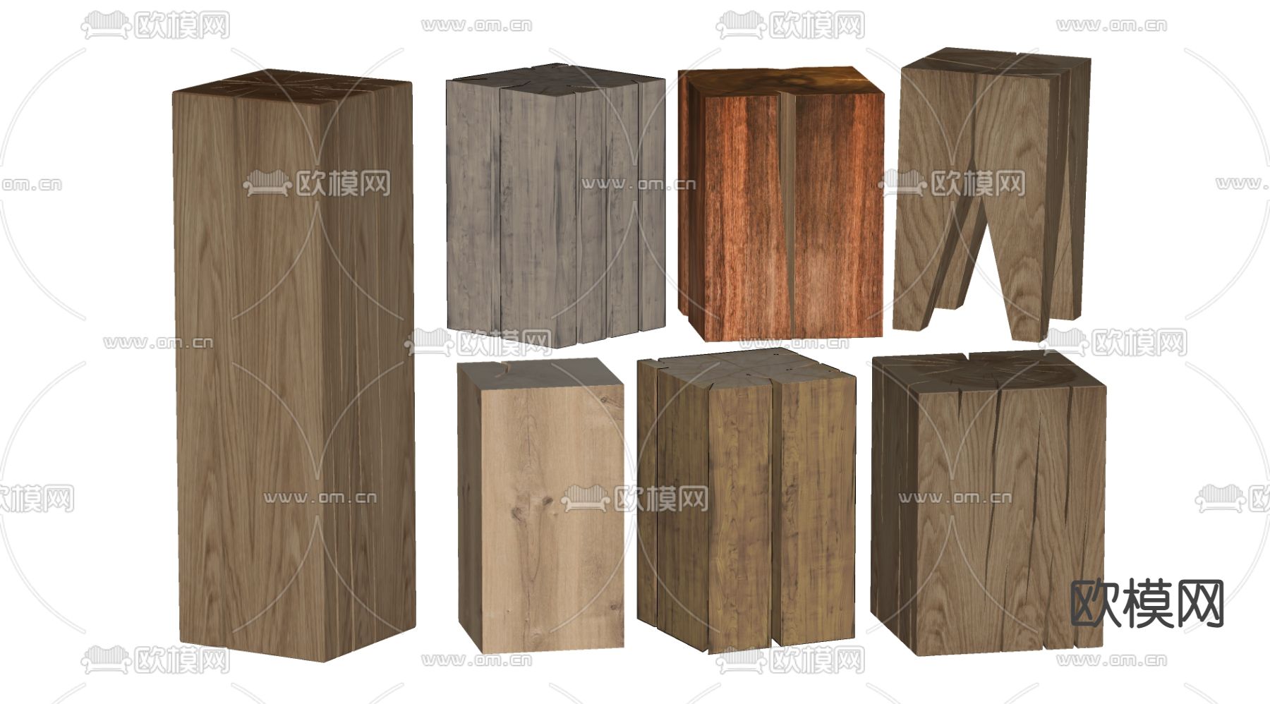 自然风木桩 边几su模型