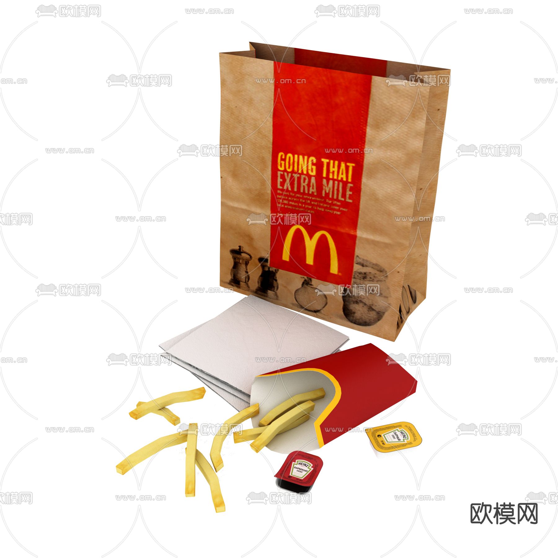 麦当劳薯条 袋子 纸袋免费3d模型下载