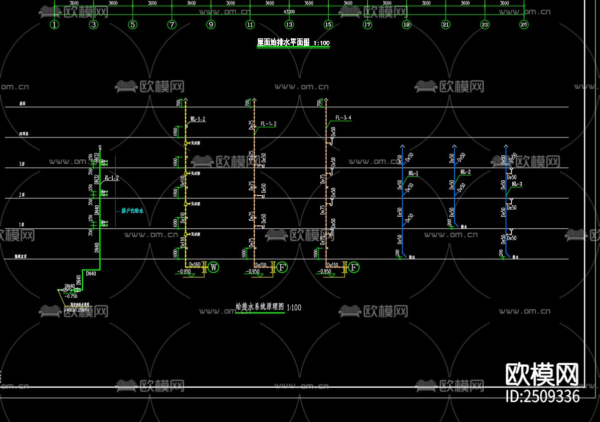 石集乡柳山新村集中居住区4号楼给排水设计cad施工图下载（渲染图4）