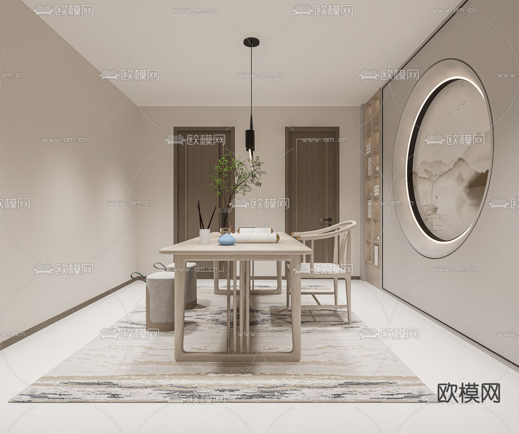 新中式美容院茶室免费3d模型下载（渲染图2）