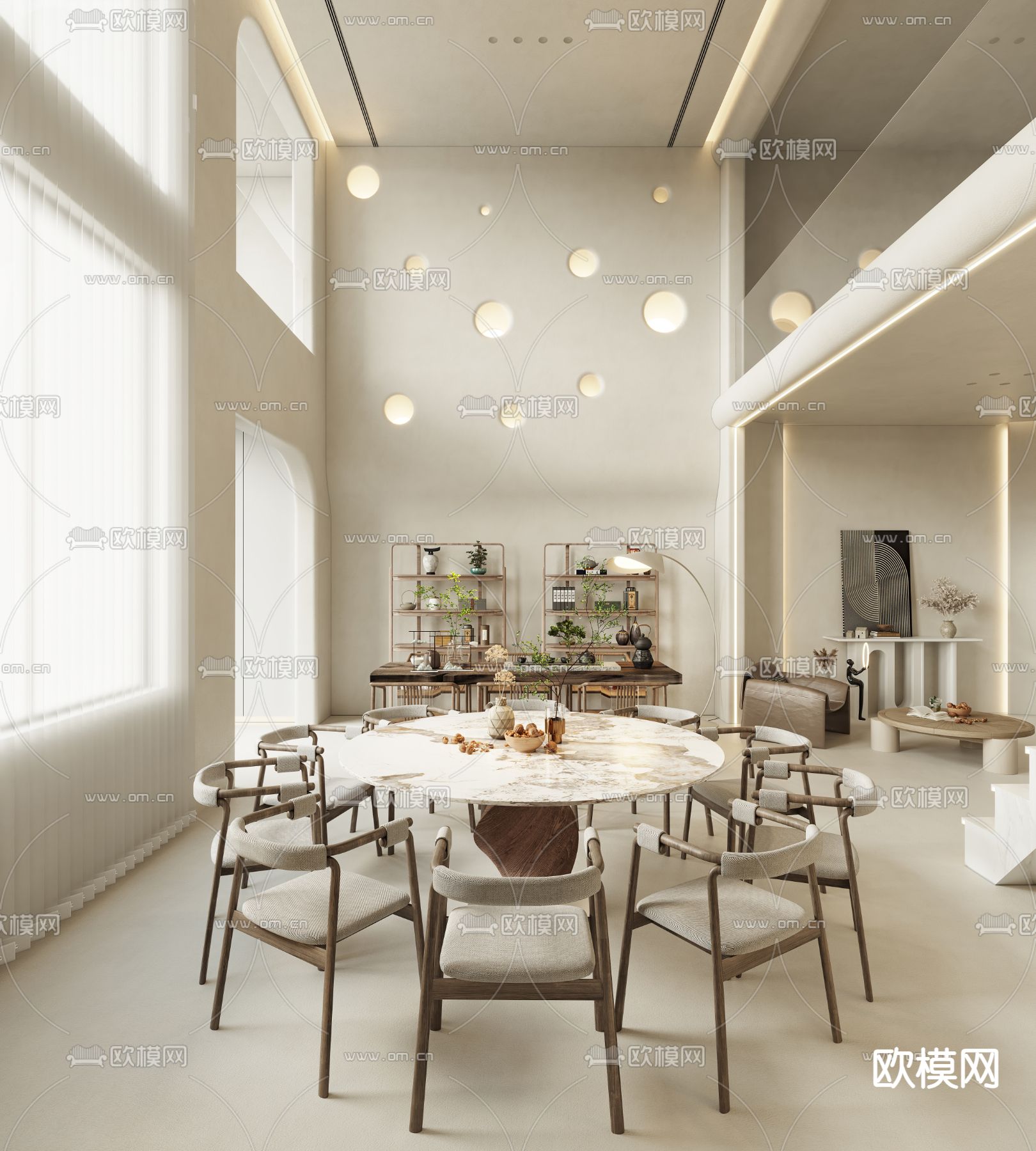 侘寂风别墅客厅 别墅大堂3d模型下载（渲染图2）