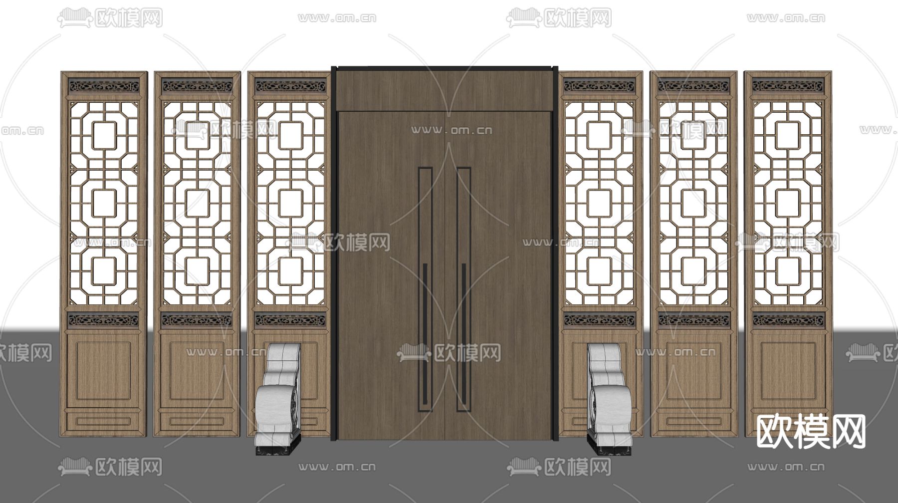 中式实木门窗su模型下载（渲染图2）