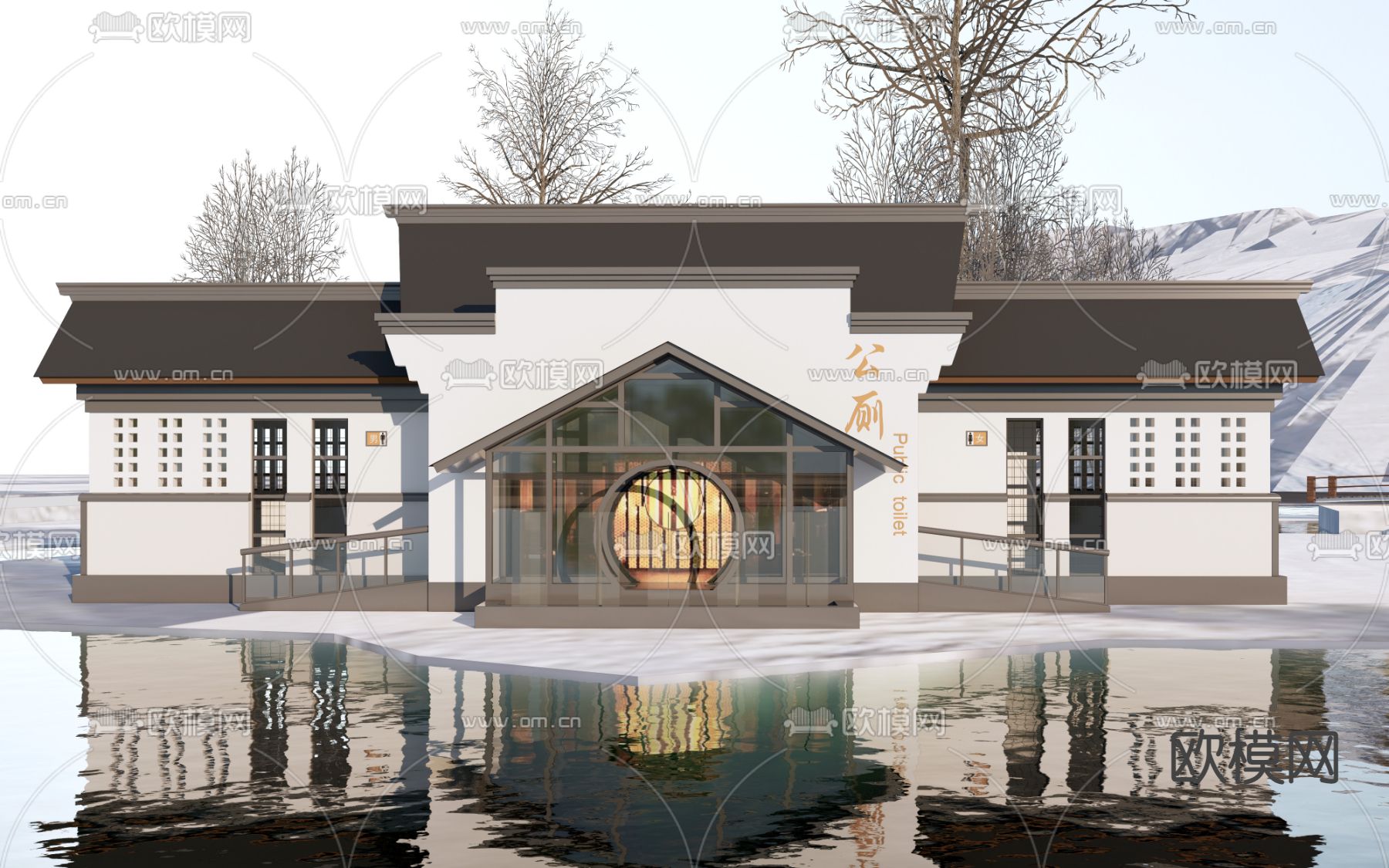 现代公共厕所su模型下载（渲染图1）