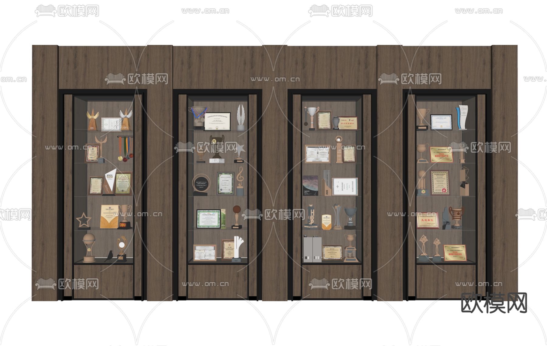 现代奖状 奖杯 荣誉证书 展示柜su模型下载（渲染图2）