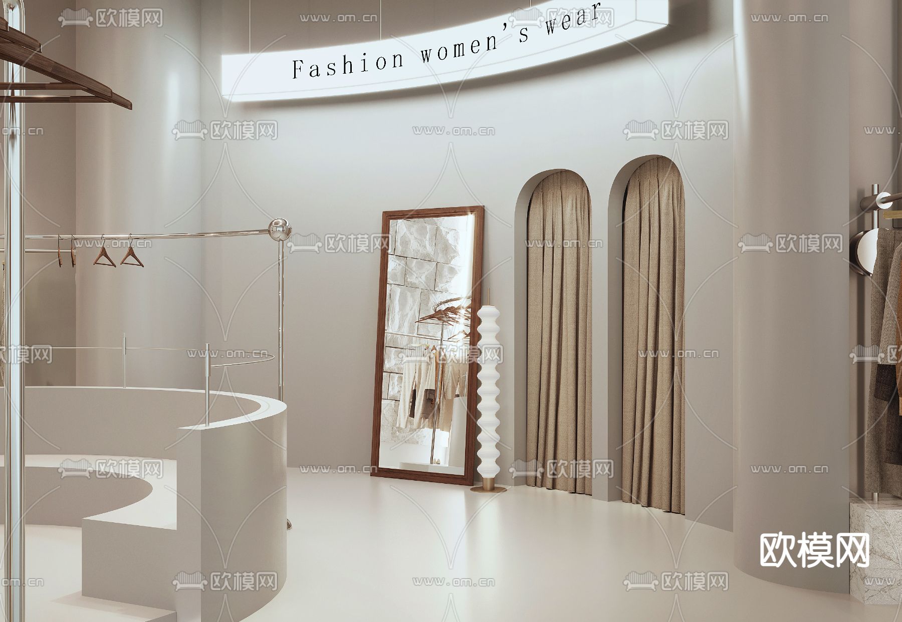 侘寂风女装店 服装店3d模型下载_ID13016373_3dmax免费模型-欧模网