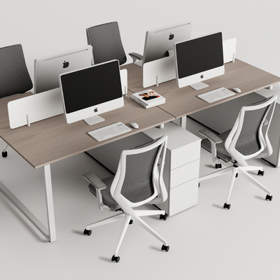  现代屏风卡位 办公桌椅su模型 