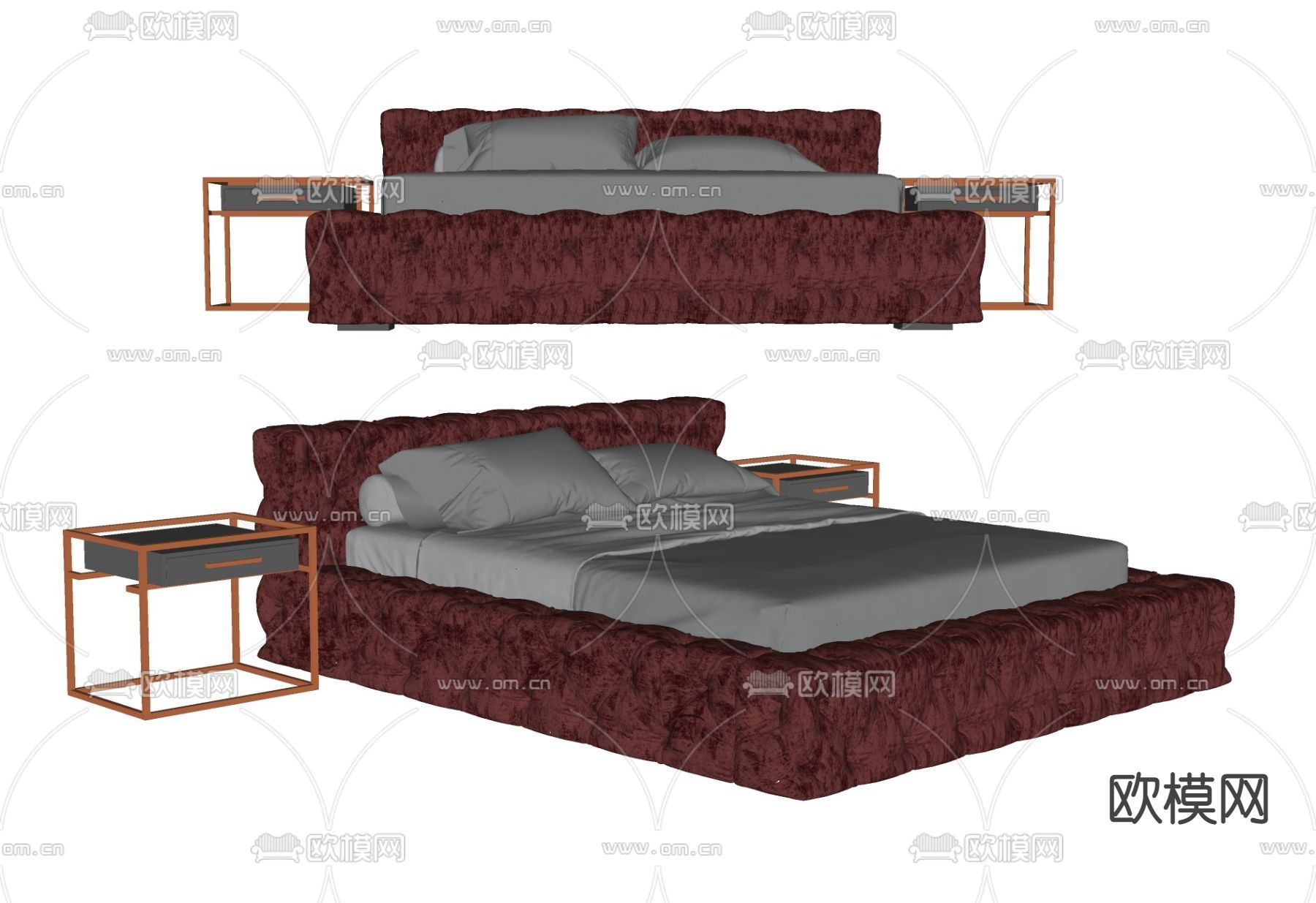 欧式双人床su模型下载（渲染图2）