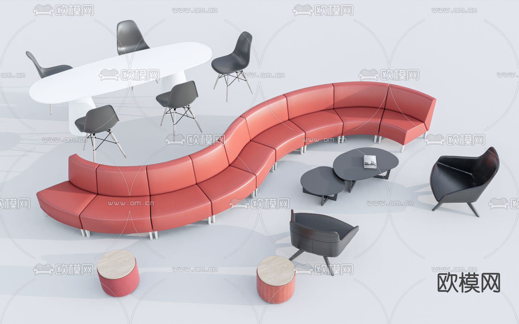现代休闲沙发 弧形沙发su模型下载（渲染图1）