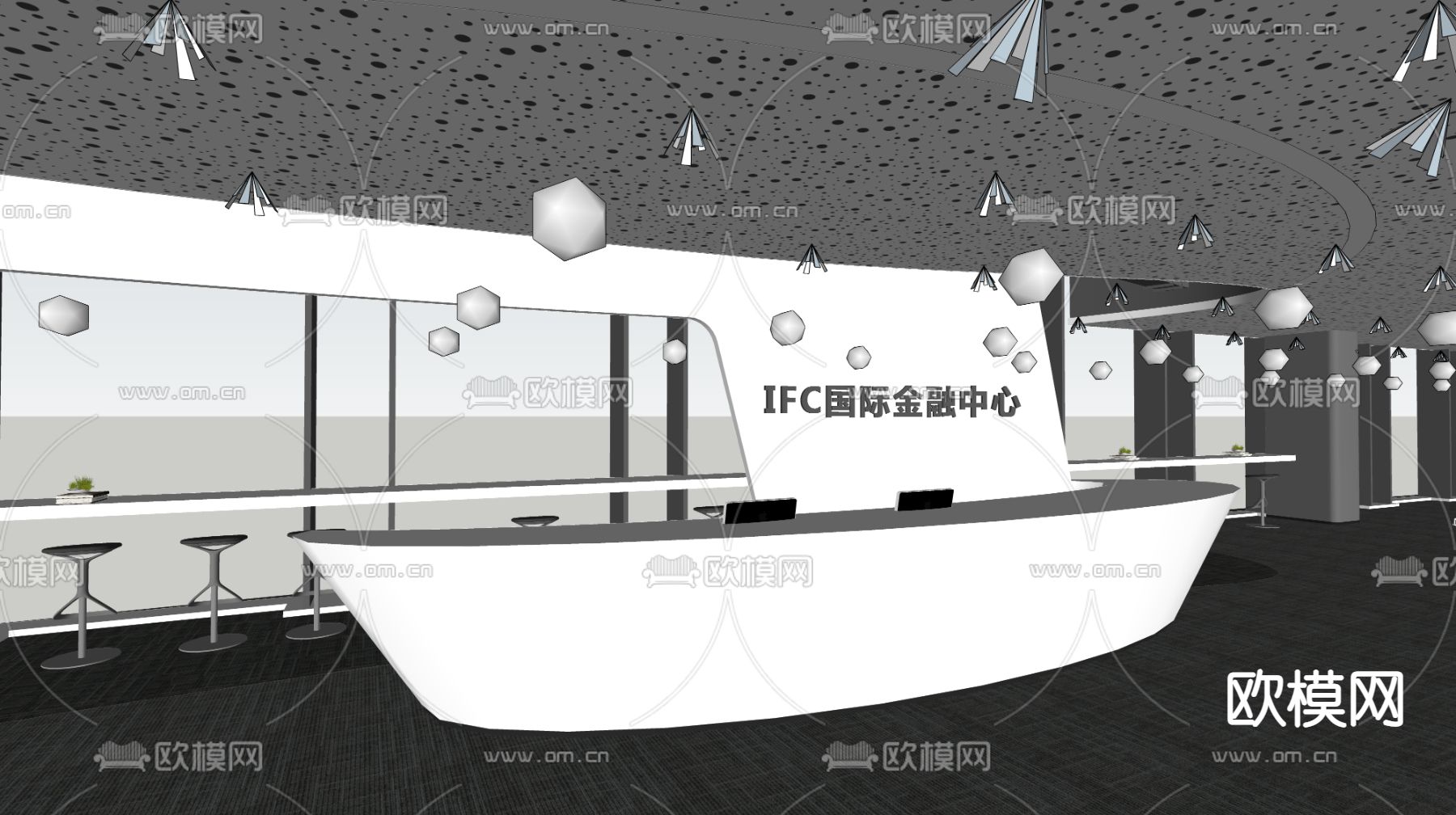 现代公司前台su模型下载（渲染图2）