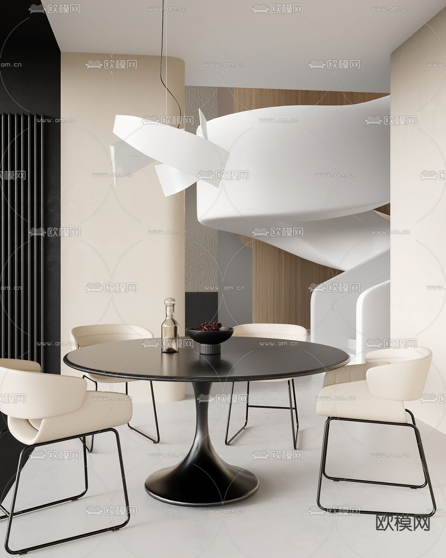 圆形餐桌椅3d模型下载