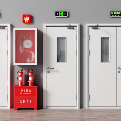  防火门 消防栓 灭火器 安全出口su模型 