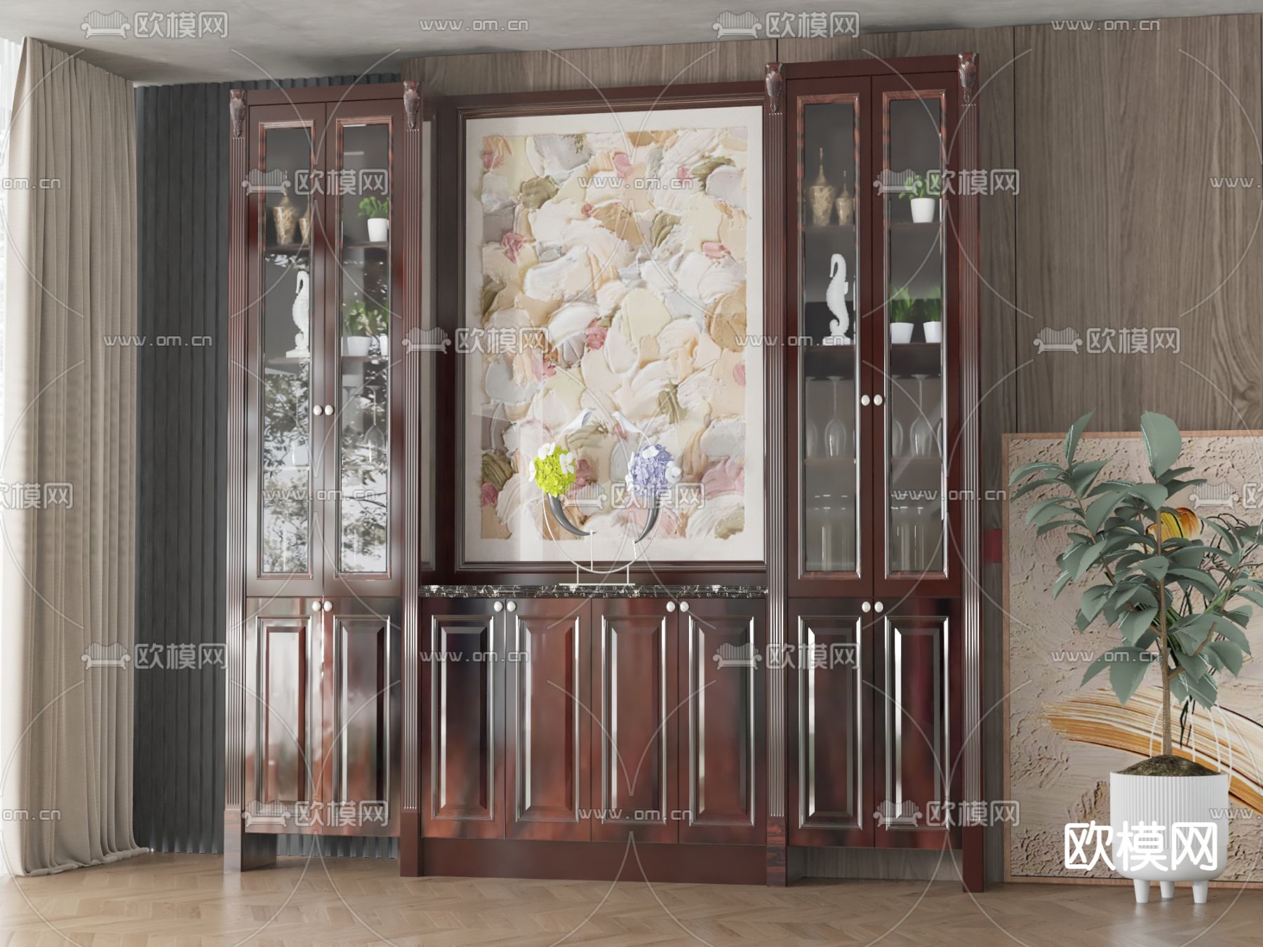 美式装饰柜 陈列柜3d模型下载