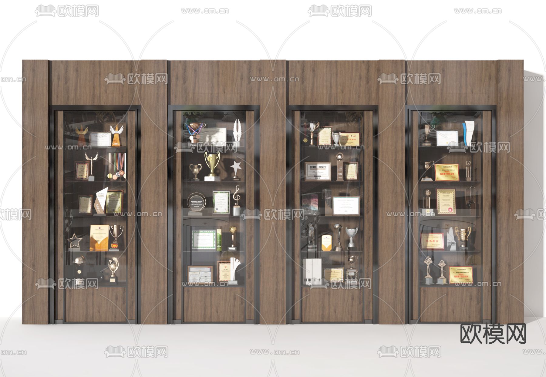 现代奖状 奖杯 荣誉证书 展示柜su模型下载（渲染图1）