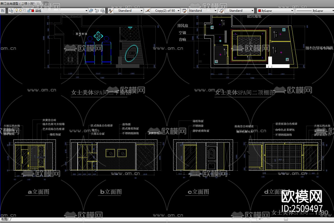 全套丝尚美容院CAD施工图下载（渲染图2）