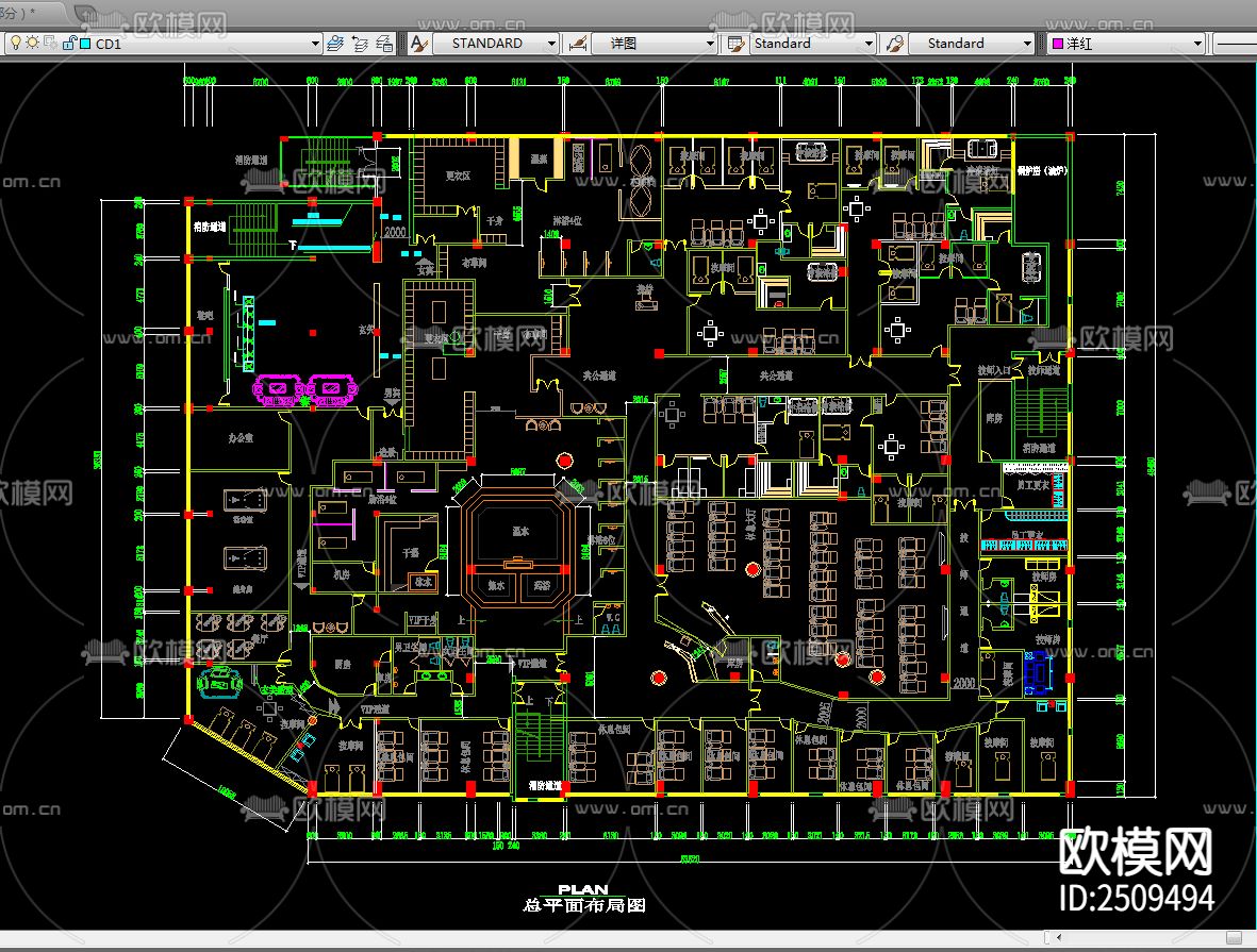 洗浴中心CAD施工图下载（渲染图1）