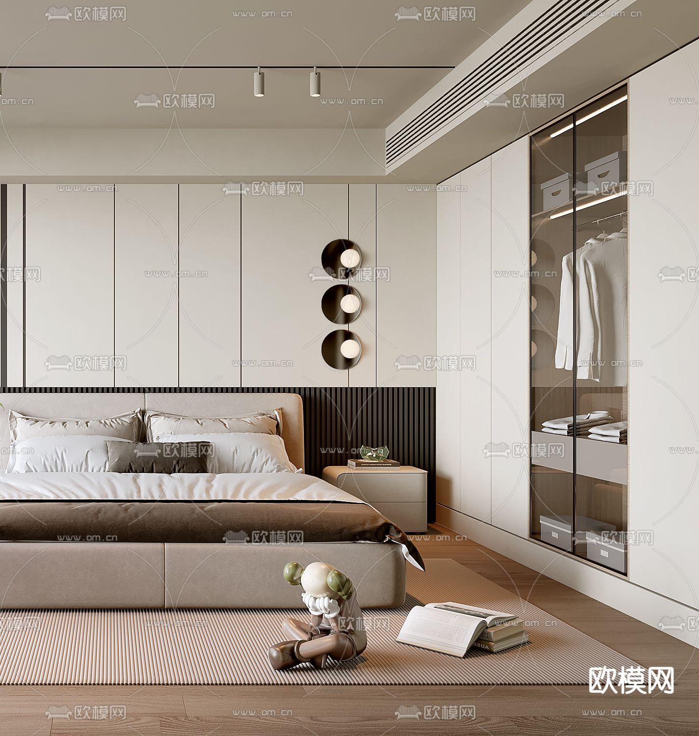 奶油风卧室 主人房3d模型下载（渲染图3）