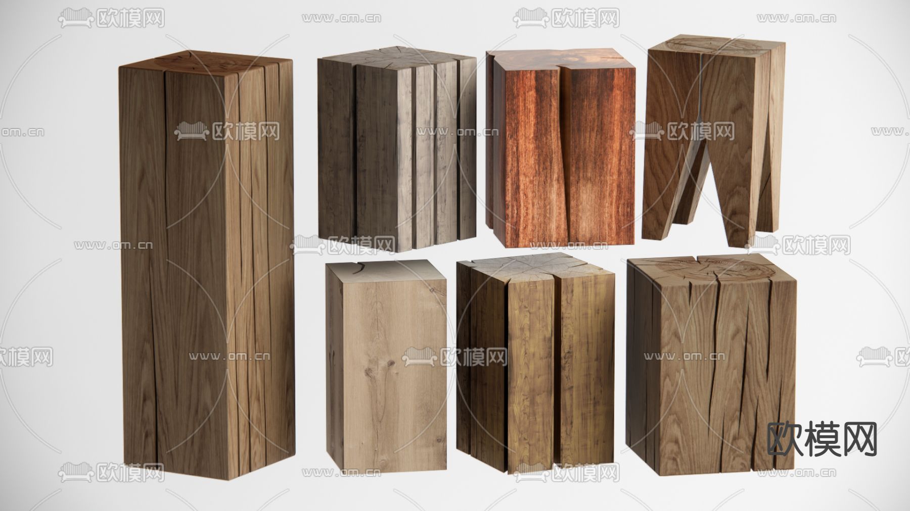 自然风木桩 边几su模型