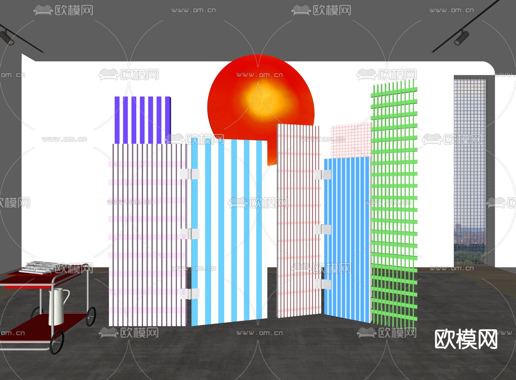 后现代艺术屏风su模型下载（渲染图2）