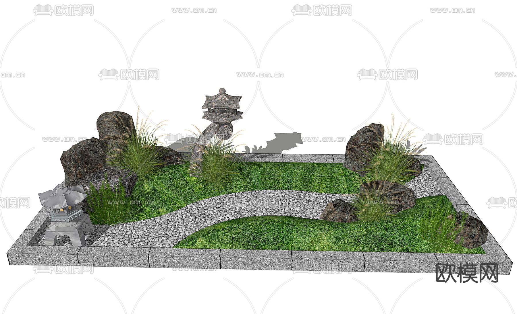 新中式景观庭院石头 雕塑小品微地形su模型下载_ID13019964_sketchup模型下载-欧模网