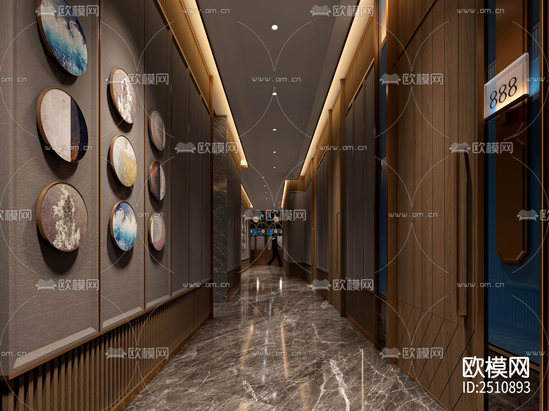 新中式餐饮空间CAD施工图下载（渲染图7）