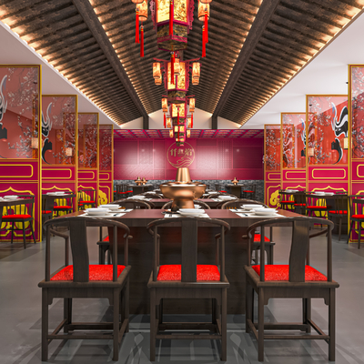  新中式火锅店su模型 