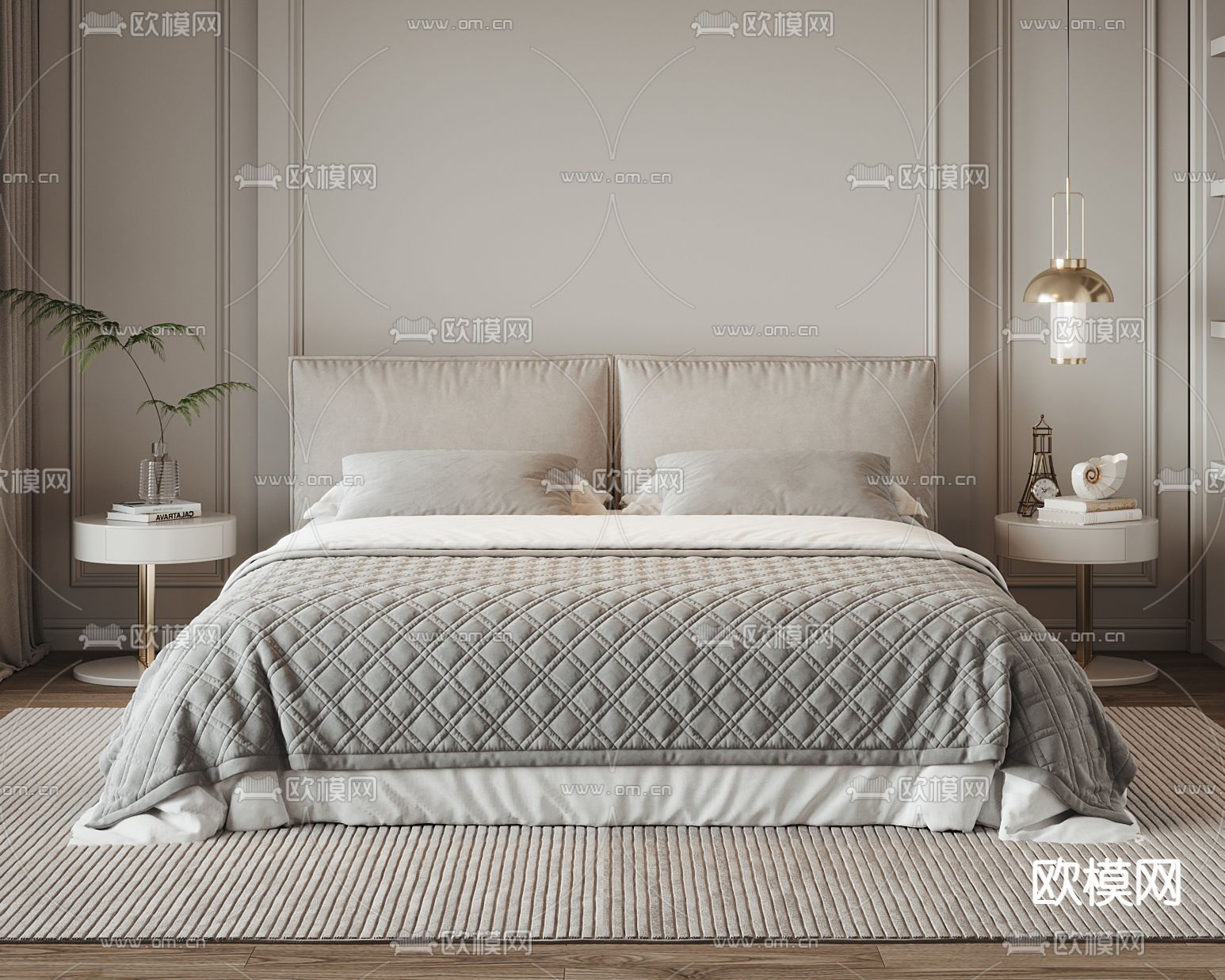 简美卧室 主人房3d模型下载（渲染图2）