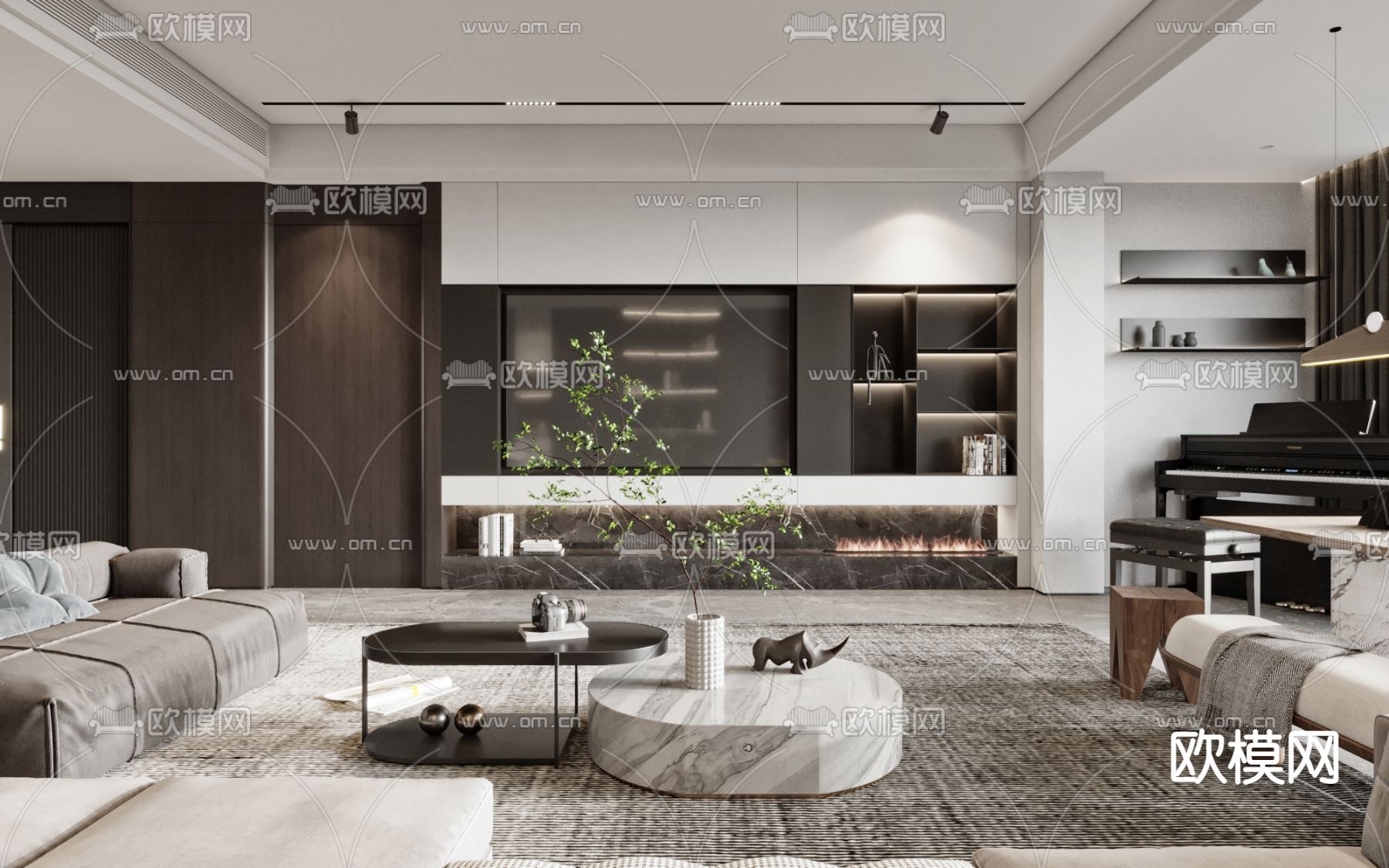 高级灰客厅3d模型下载（渲染图2）