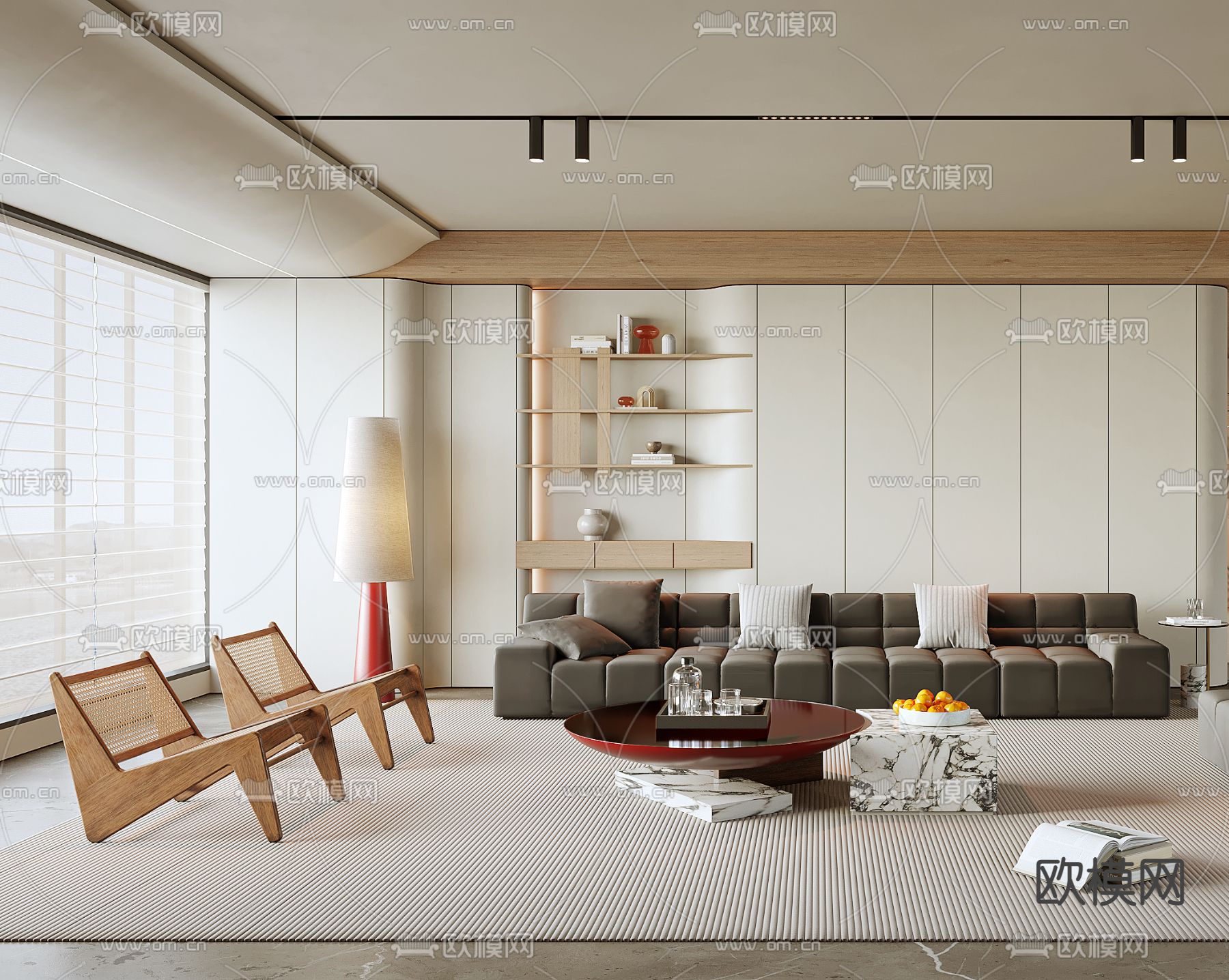 奶油风客厅3d模型下载（渲染图2）