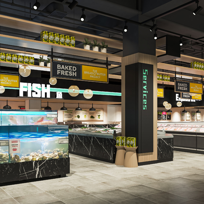  现代超市 超市水产区su模型 