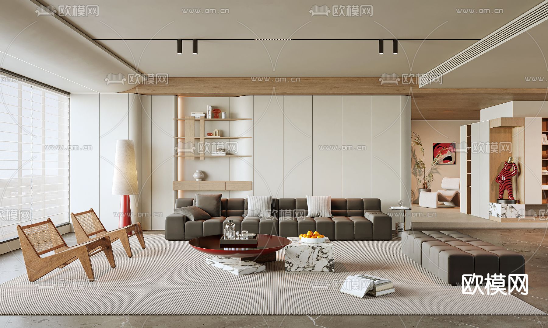 奶油风客厅3d模型下载（渲染图1）