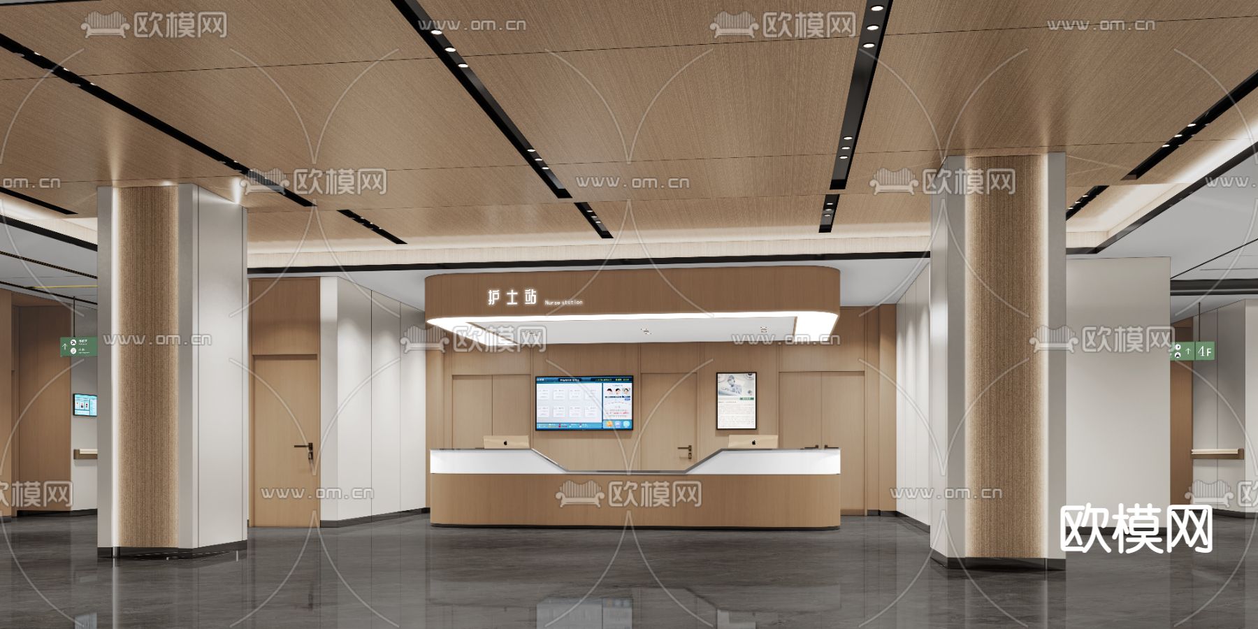 现代医院护士站su模型下载（渲染图1）