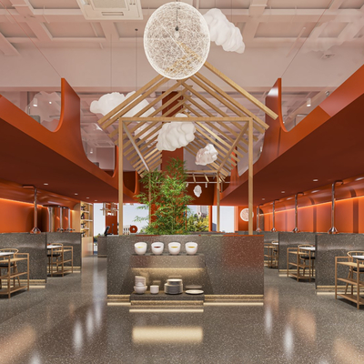  新中式烤肉店 烧烤店su模型 